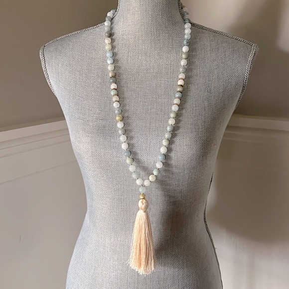 NWOT Love’s Affect Blue & Green Hue Beaded Tassel Necklace - Picture 1 of 4